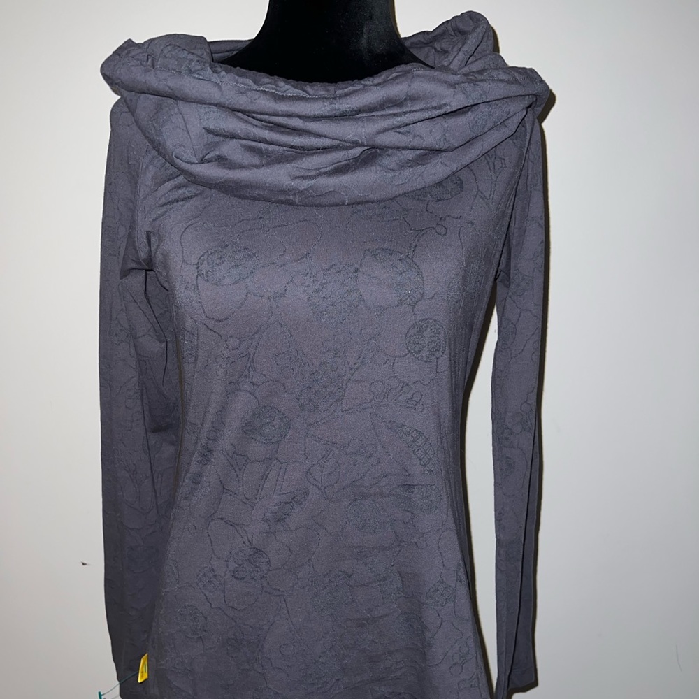 Lole Long Sleeve Sheer Floral Cowl Neck Burnout Top Gray Small